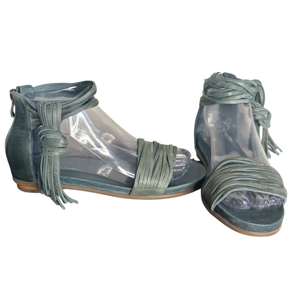 Antelope Teal Green‎ Leather Wrap Sandals Tassel Boho Women Size 36 6